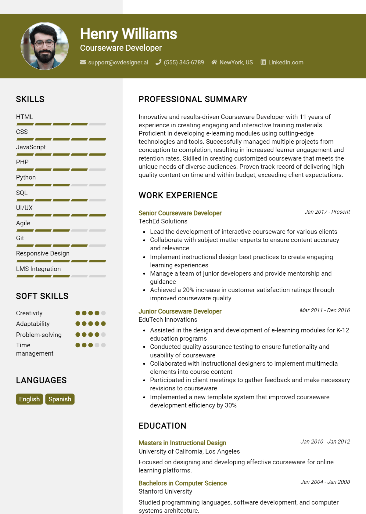 Courseware Developer Resume Example