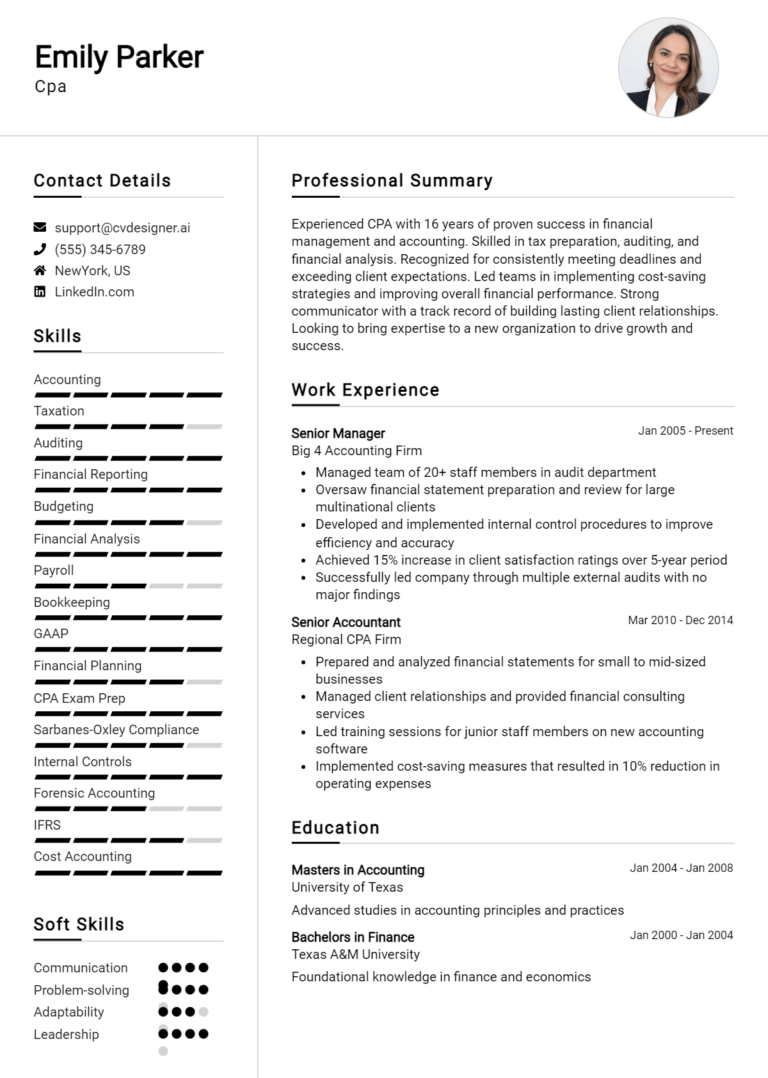 CPA Resume Example for 2025: Best Formatting Tips