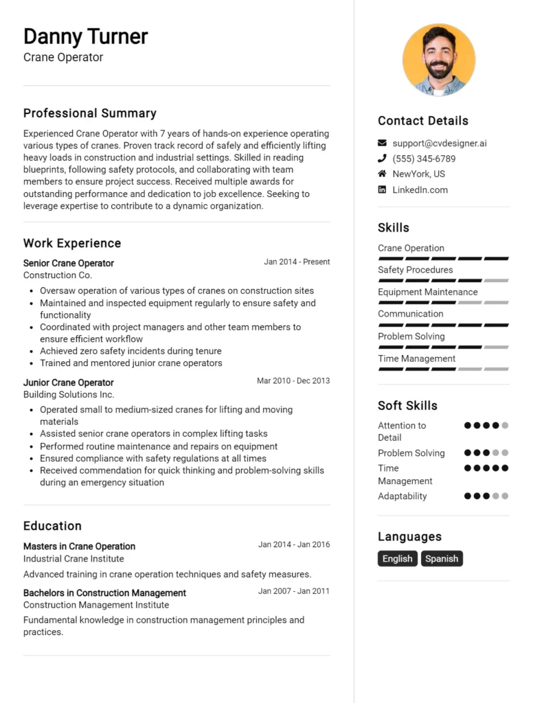 Crane Operator CV Example