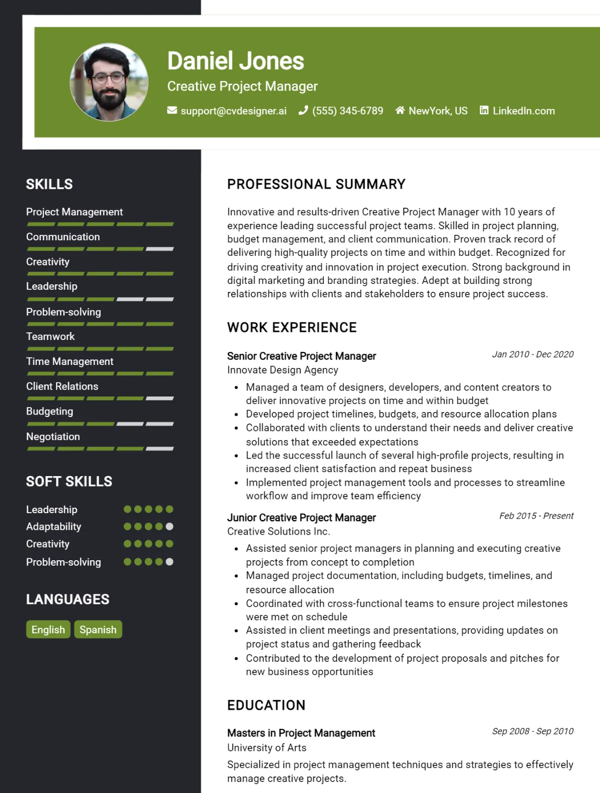 Creative Project Manager CV Example