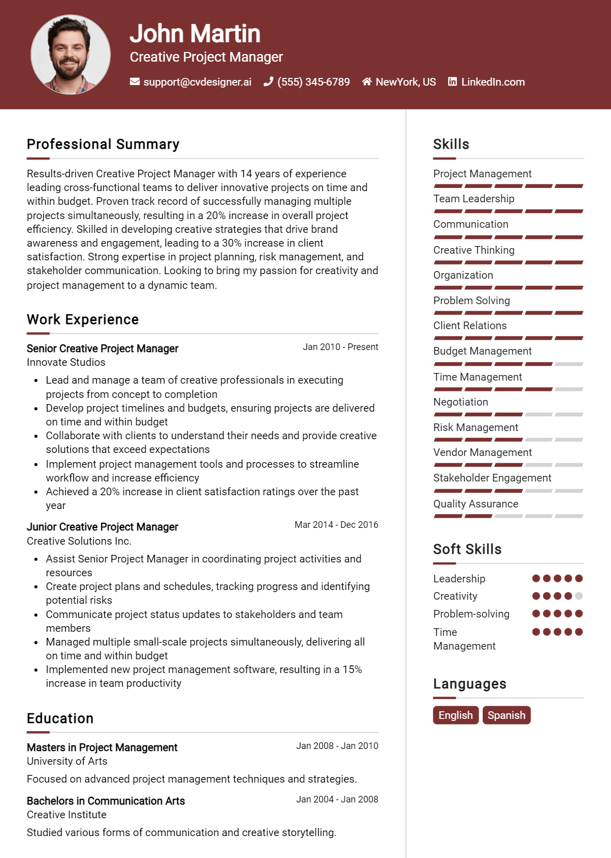 Creative Project Manager Resume Example