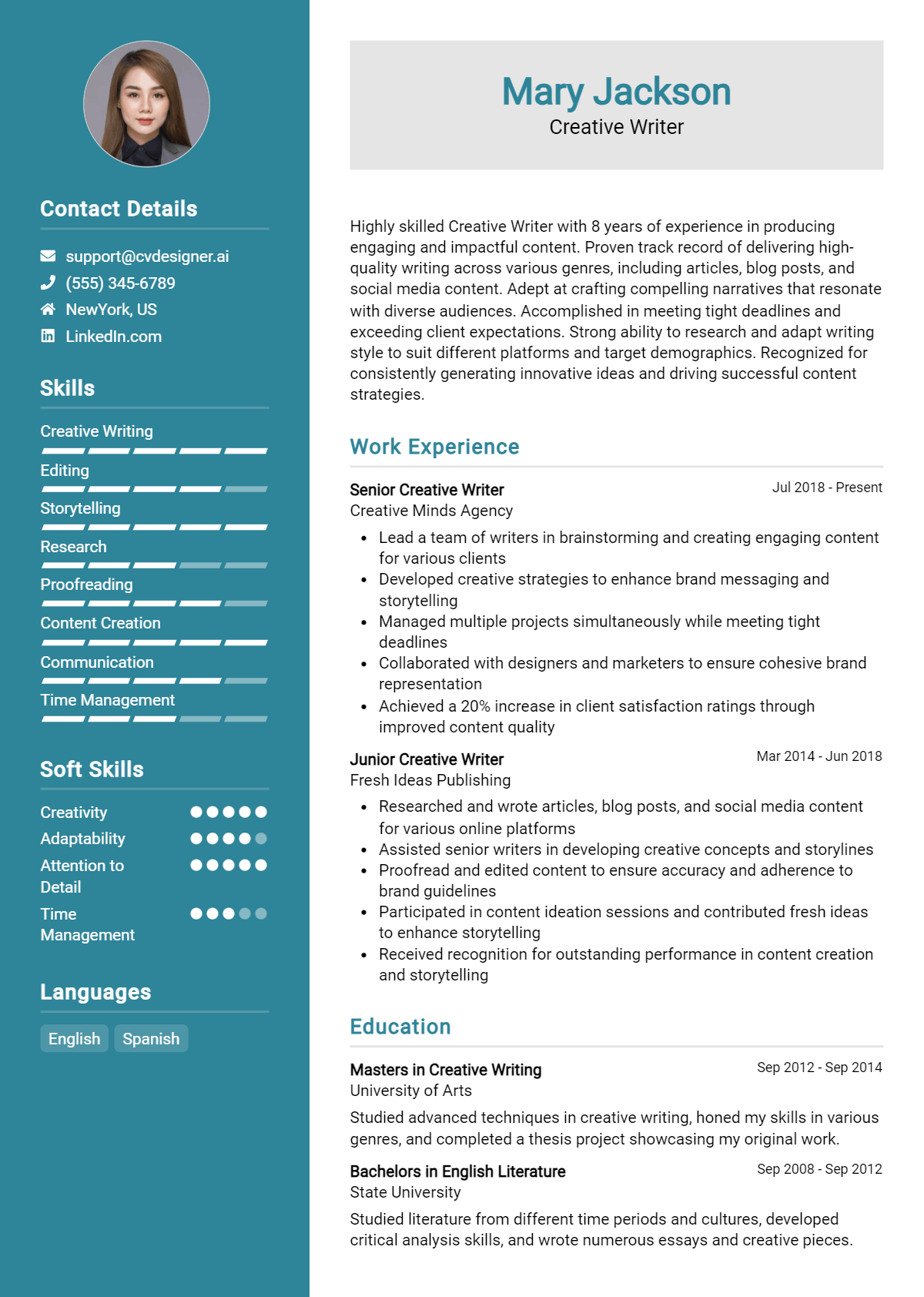 Creative Writer Resume Example