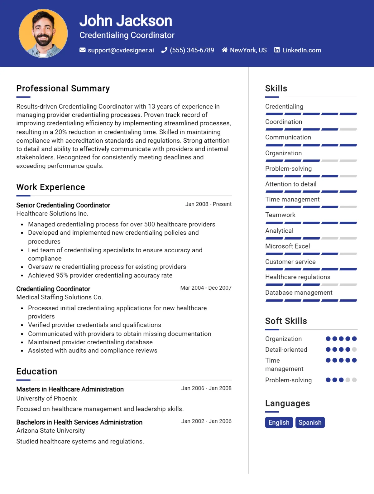 Credentialing Coordinator CV Example