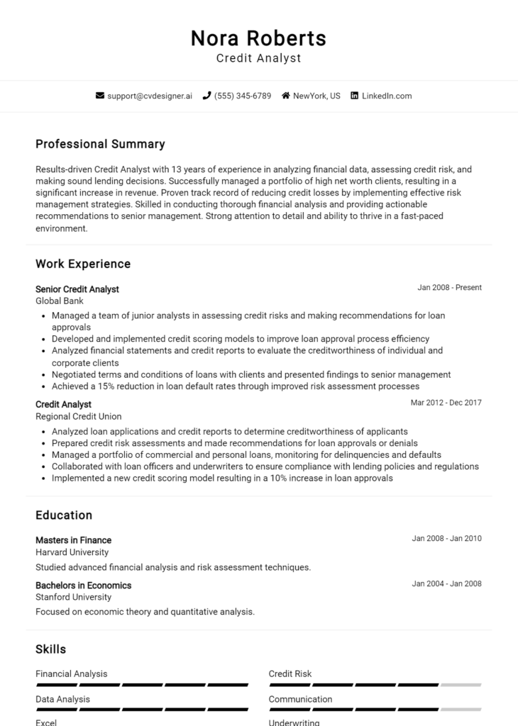 Credit Analyst Resume Example