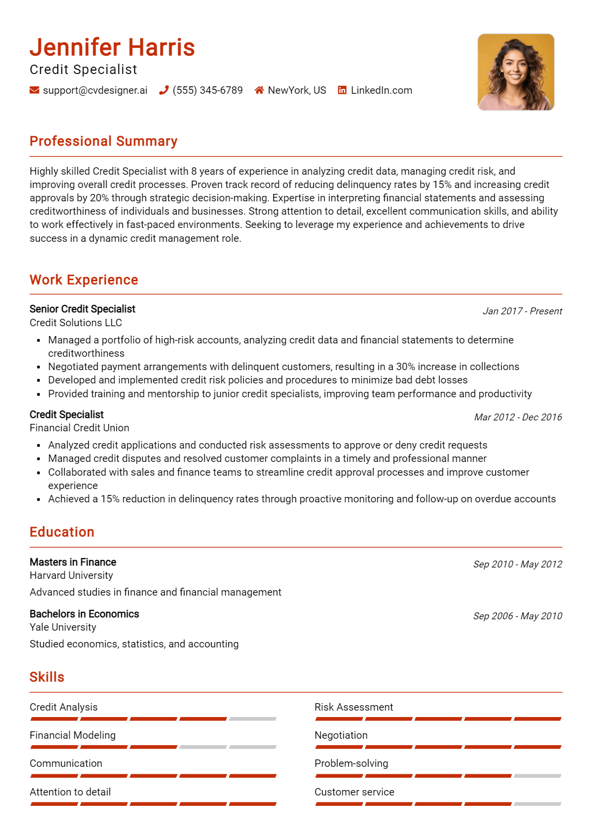 Credit Specialist Resume Example