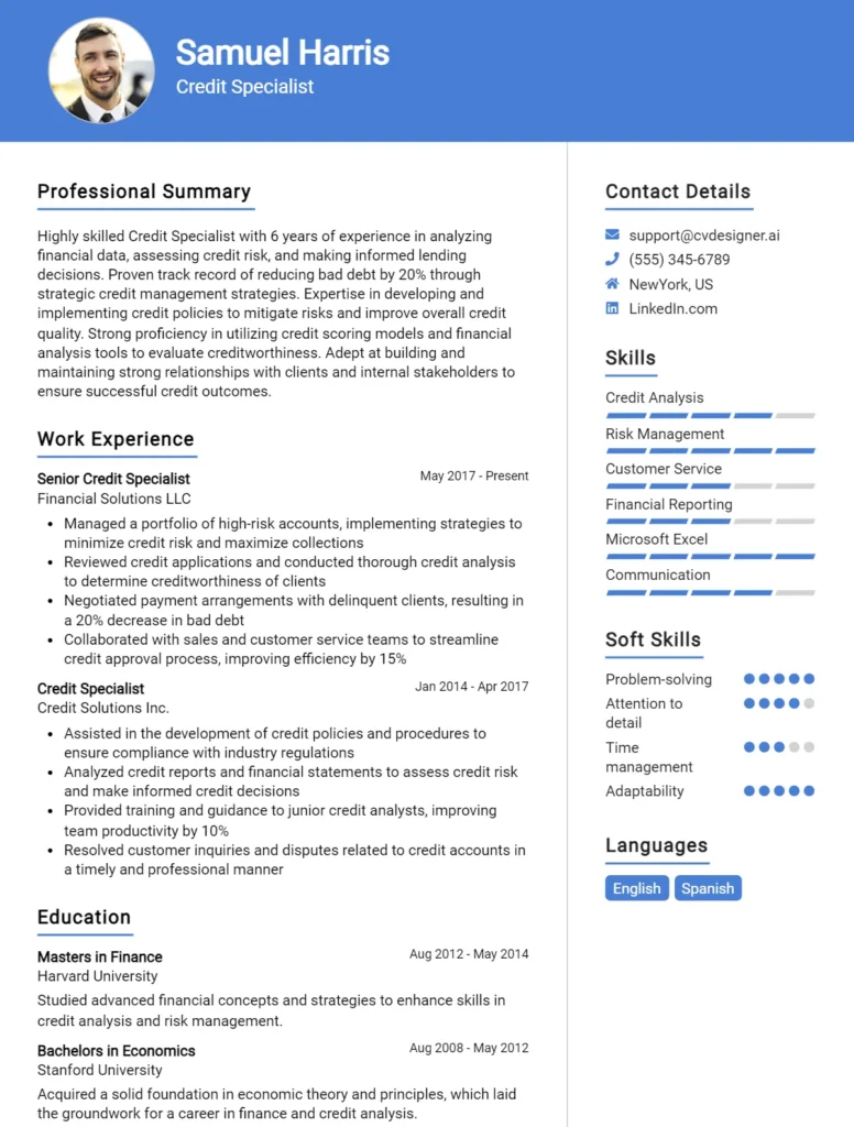 Credit Specialist CV Example