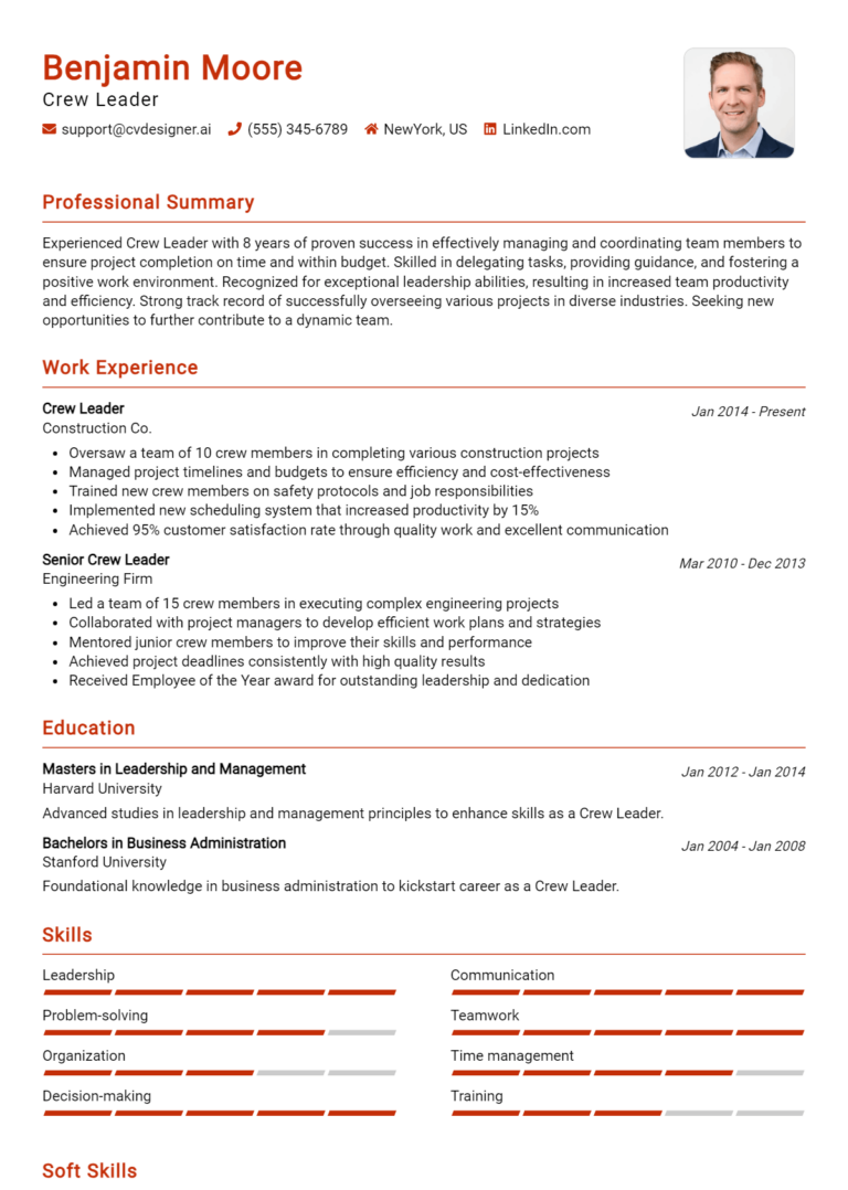 Crew Leader Resume Example for 2025: Best Writing Guide