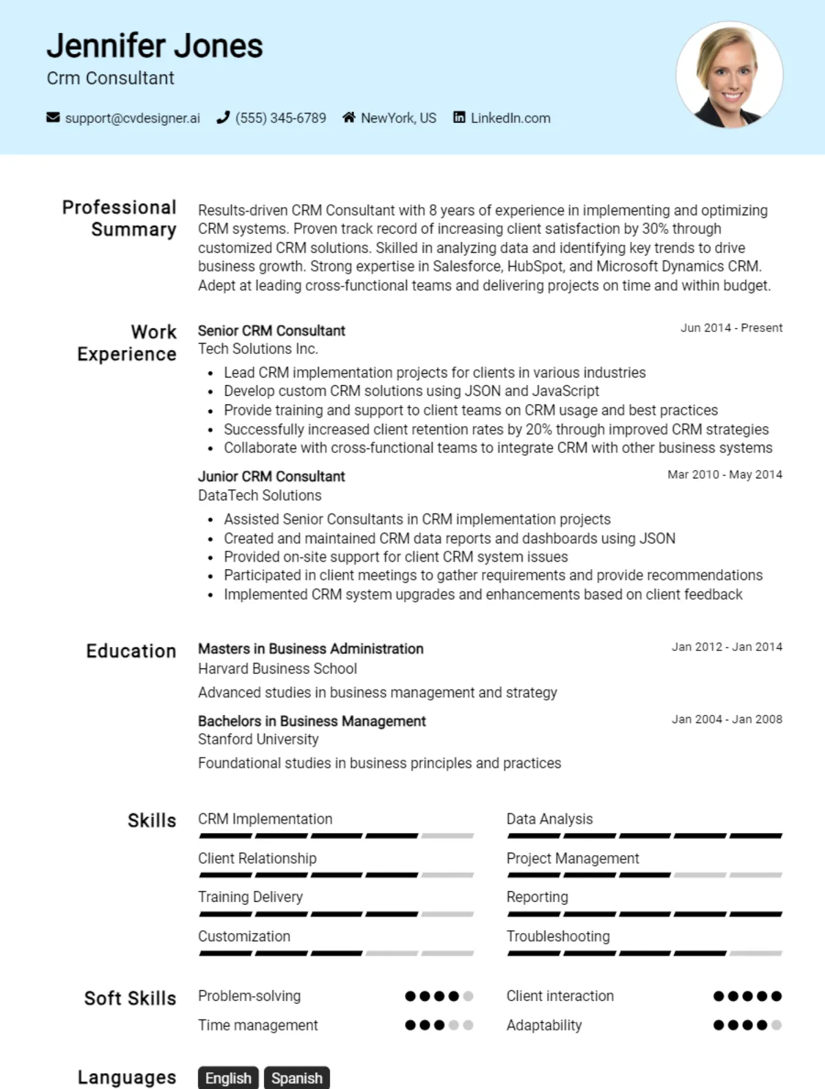 Crm Consultant CV Example