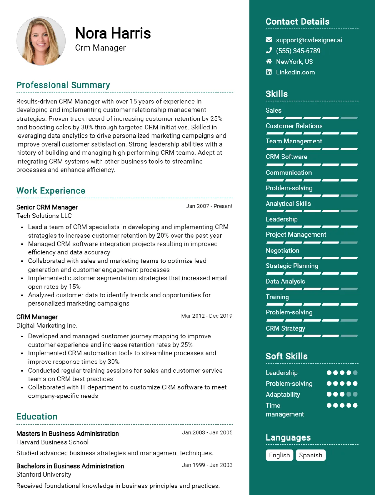 Crm Manager CV Example