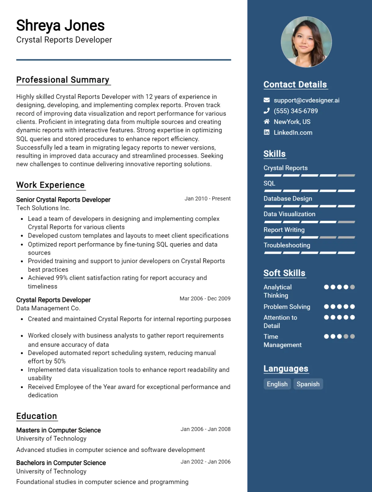 Crystal Reports Developer CV Example