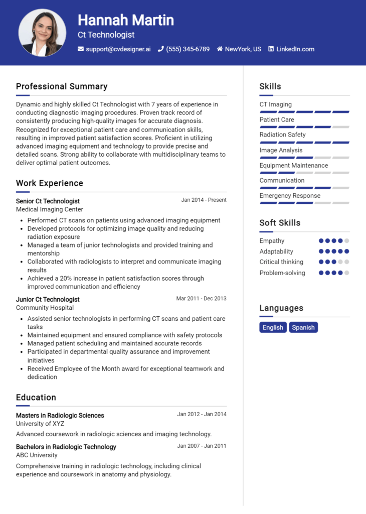 CT Technologist Resume Example for 2024: Professional CV Templates ...