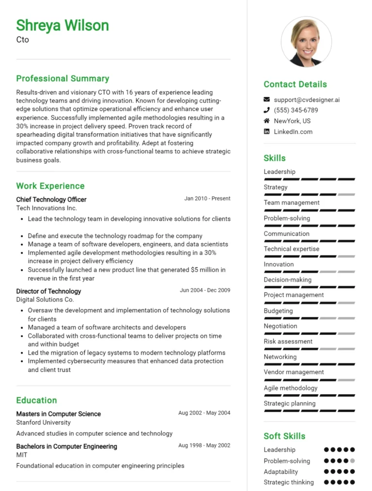 CTO CV Example For 2025: How to Create a Professional CV