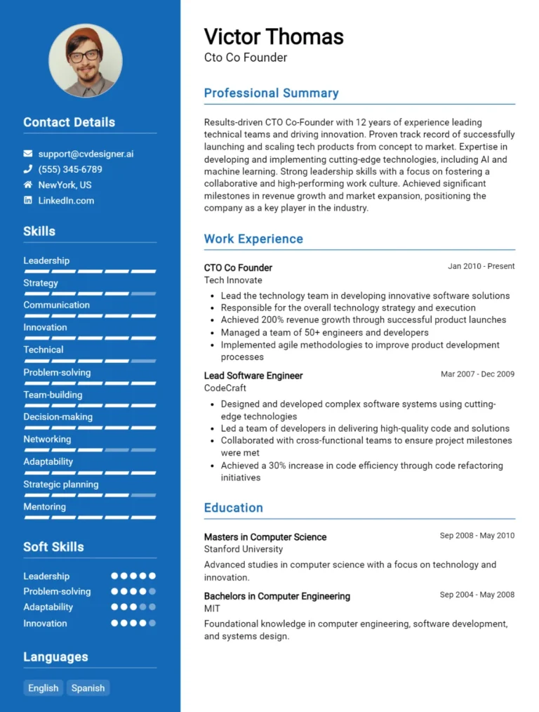 CTO & Co-Founder CV Example For 2025: Effective CV Writing Tips