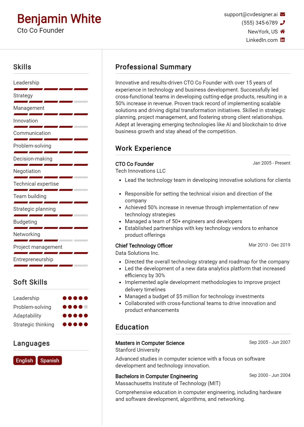 Cto Co Founder Resume Example