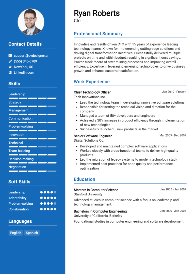 CTO Resume Example for 2025: Free Templates