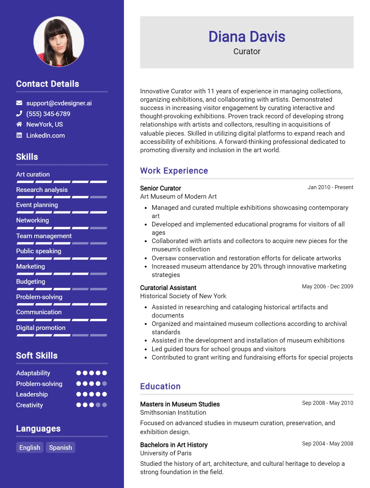 Curator CV Example