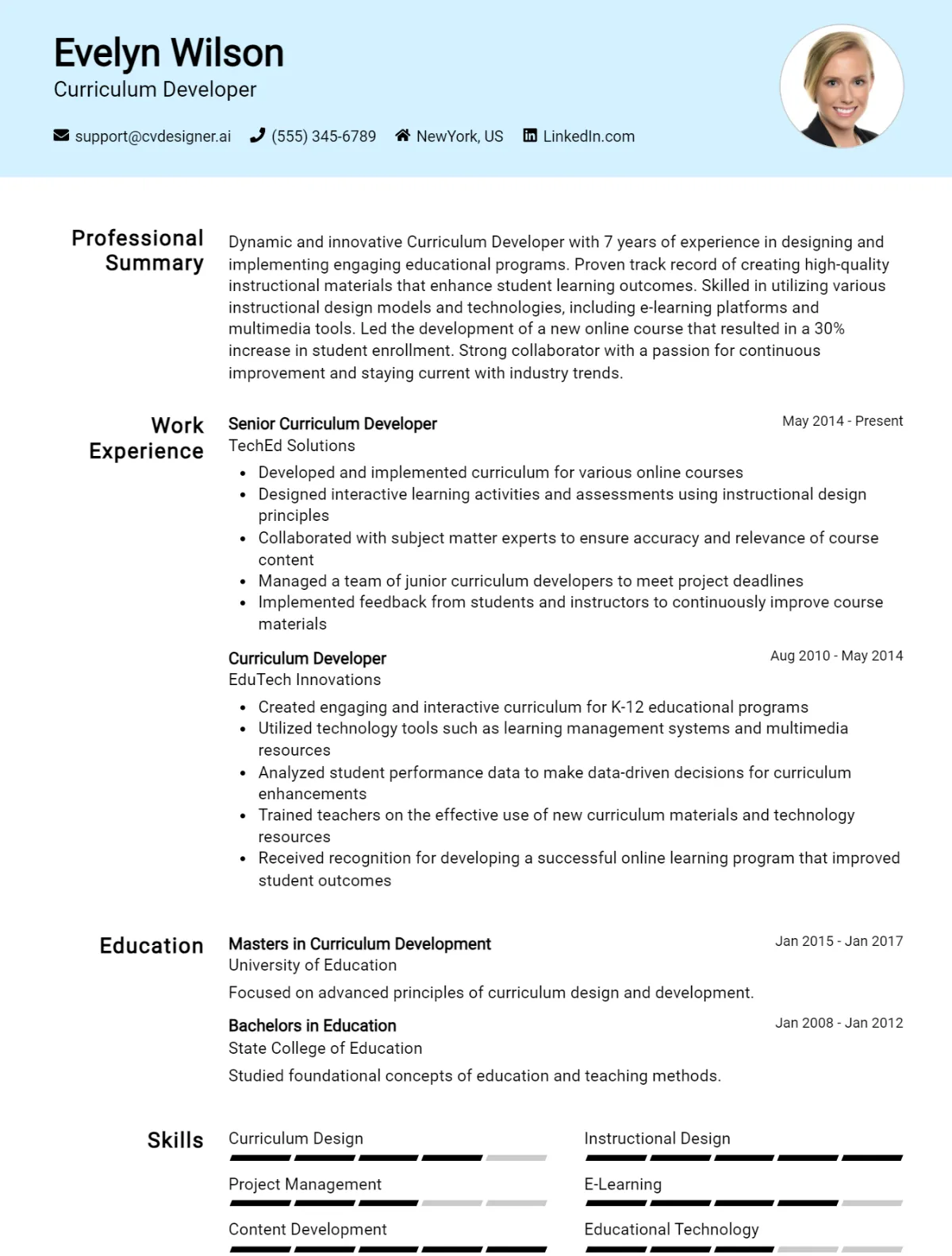 Curriculum Developer CV Example