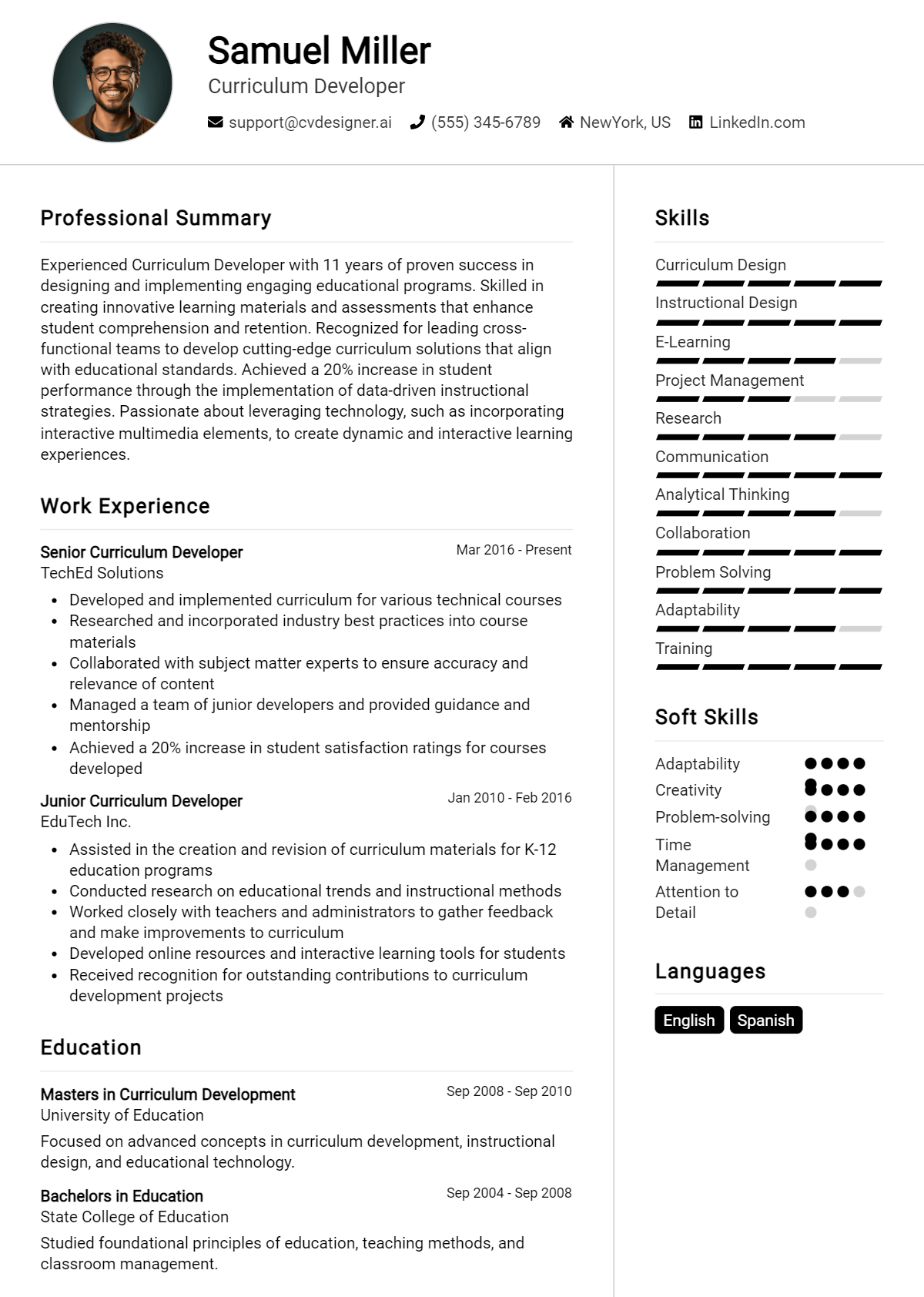 Curriculum Developer Resume Example