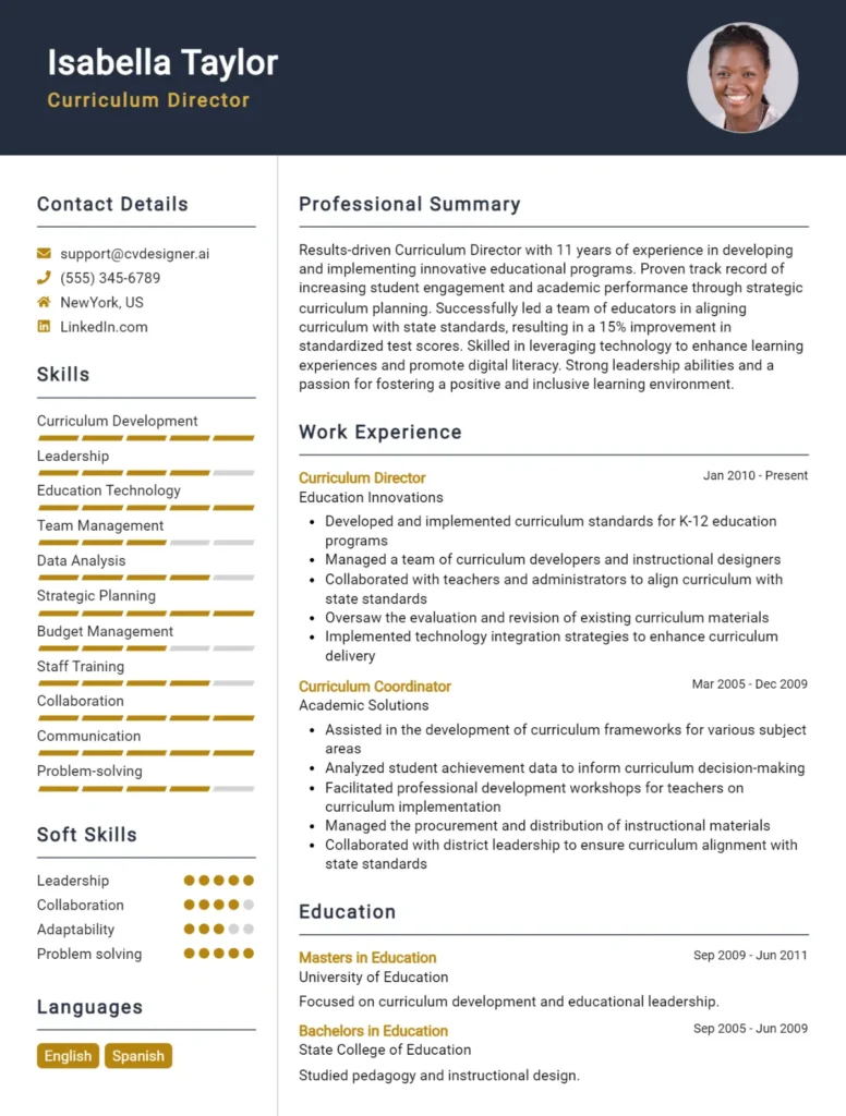 Curriculum Director CV Example