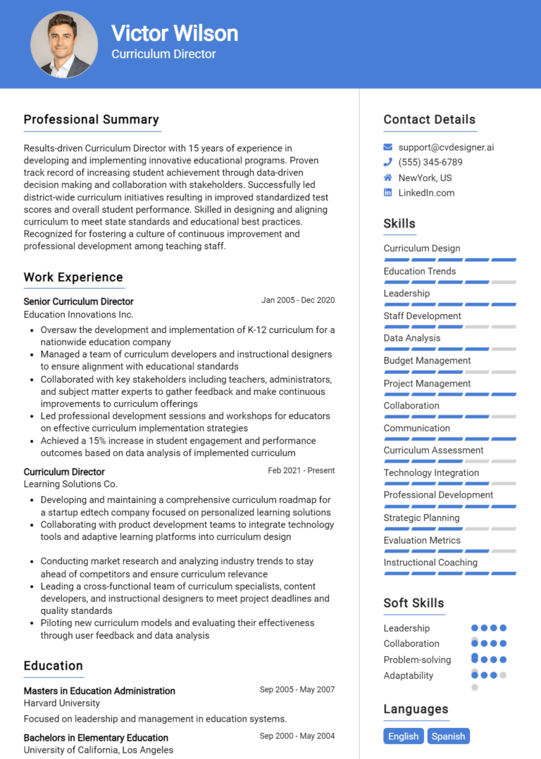 Curriculum Director Resume Example for 2025: How to Create a Professional CV