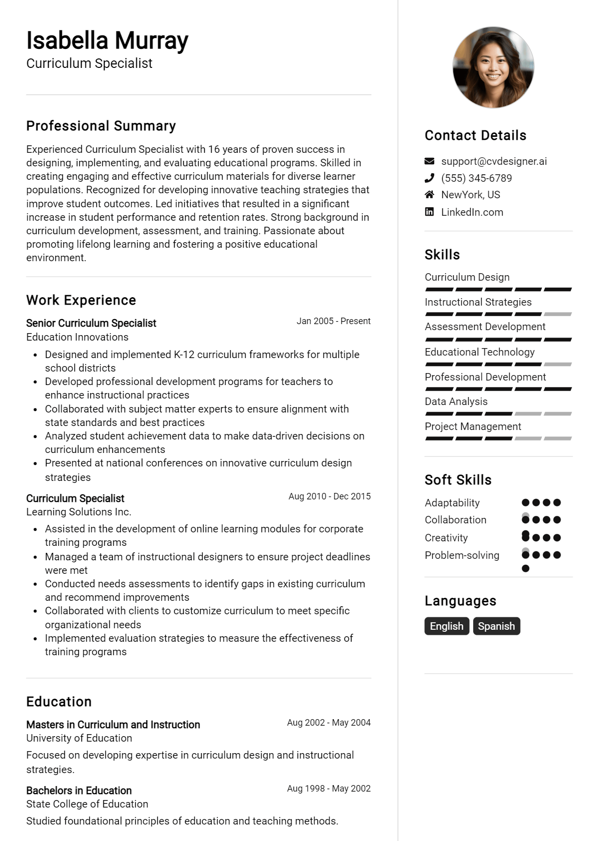 Curriculum Specialist Resume Example