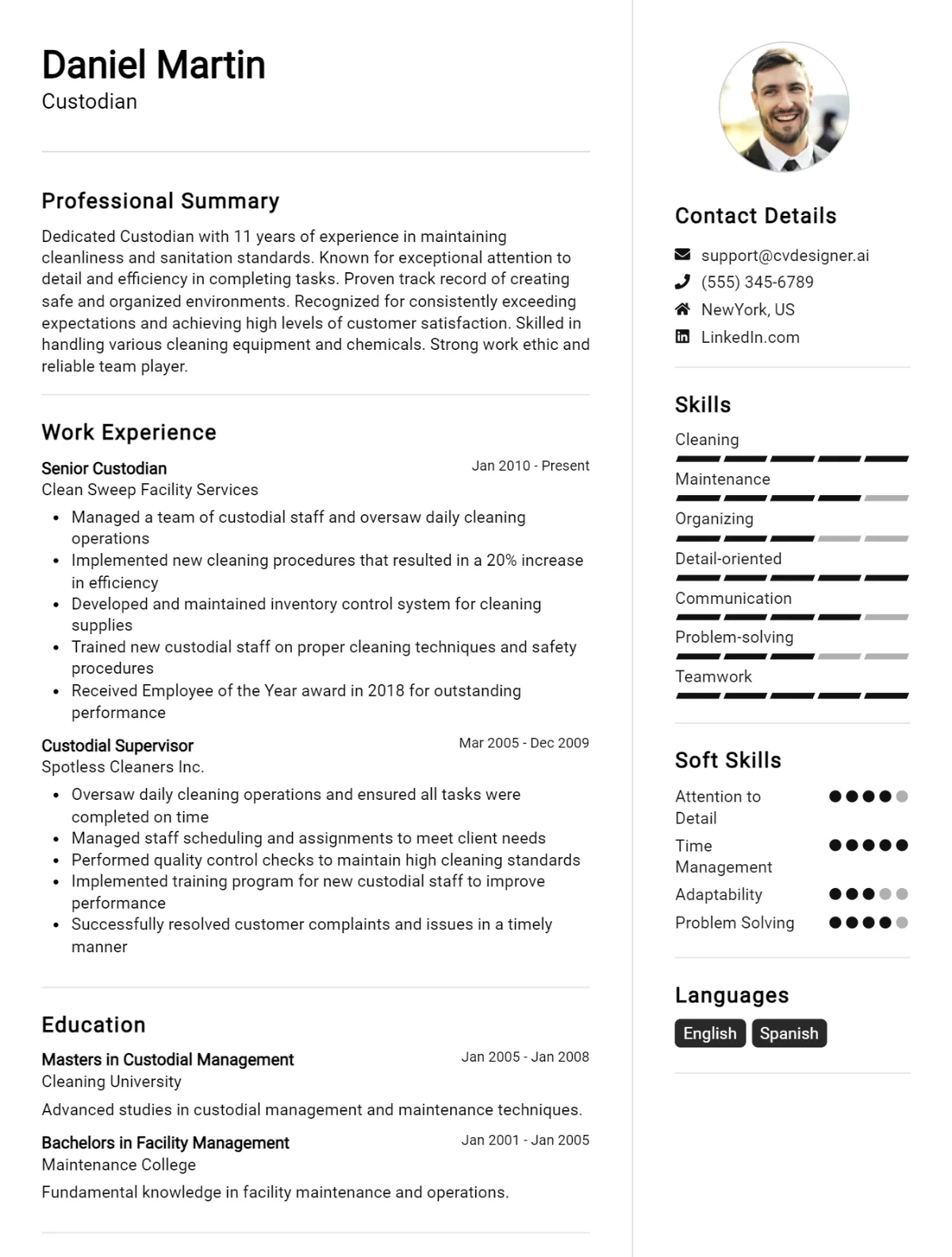 Custodian CV Example