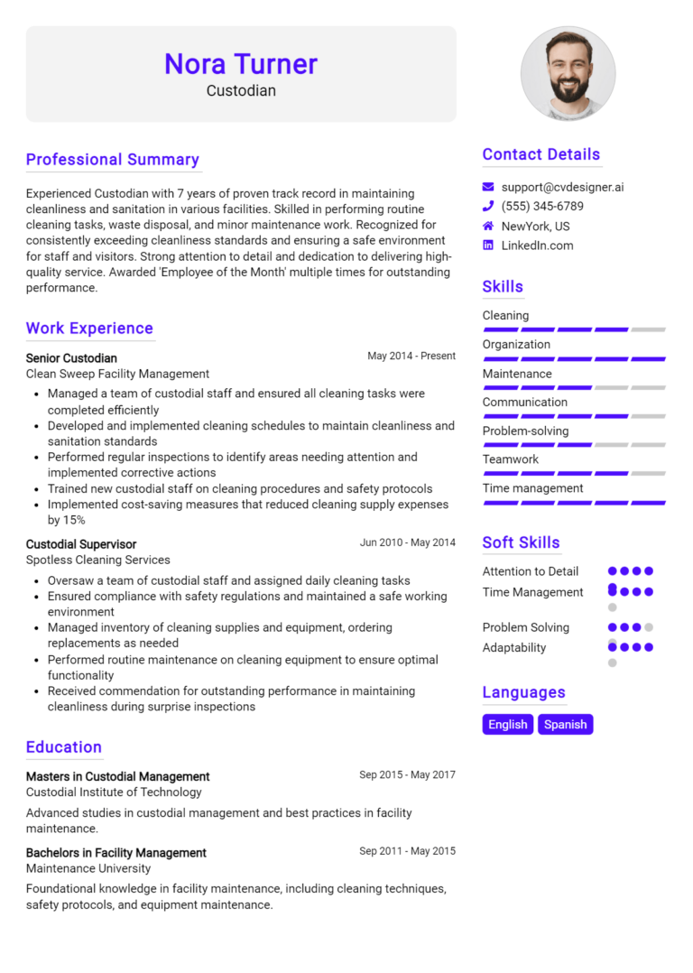 Custodian Resume Example for 2025: Strategies & Templates
