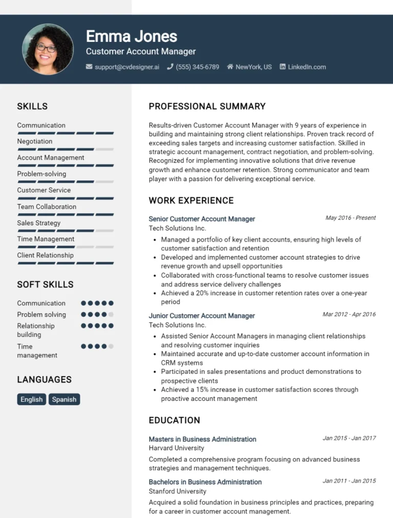 Customer Account Manager CV Example For 2025: Expert Tips & Templates