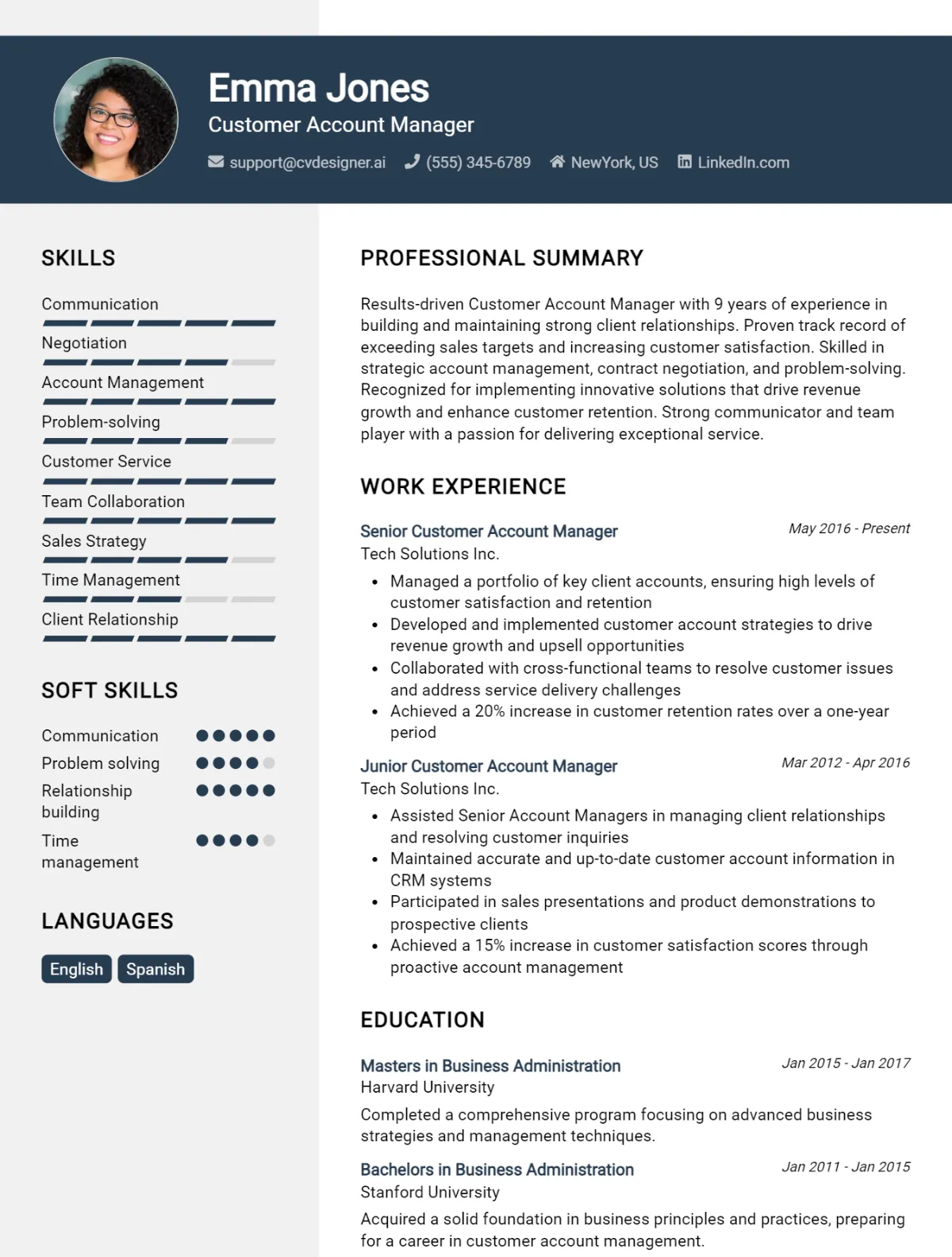 Customer Account Manager CV Example