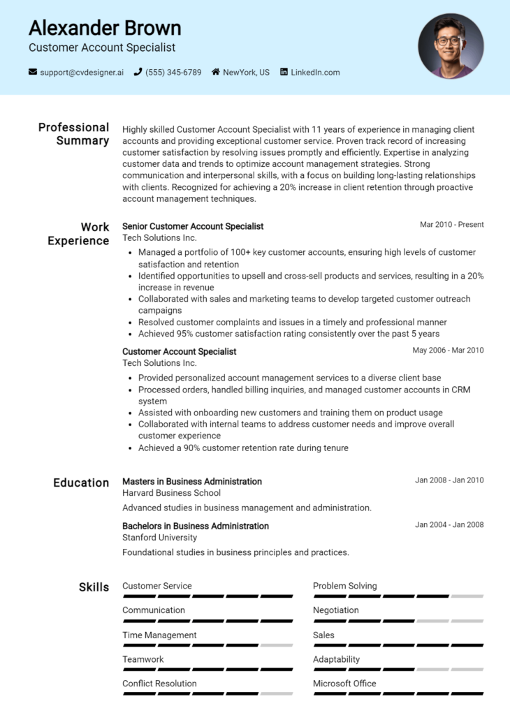 Customer Account Specialist Resume Example