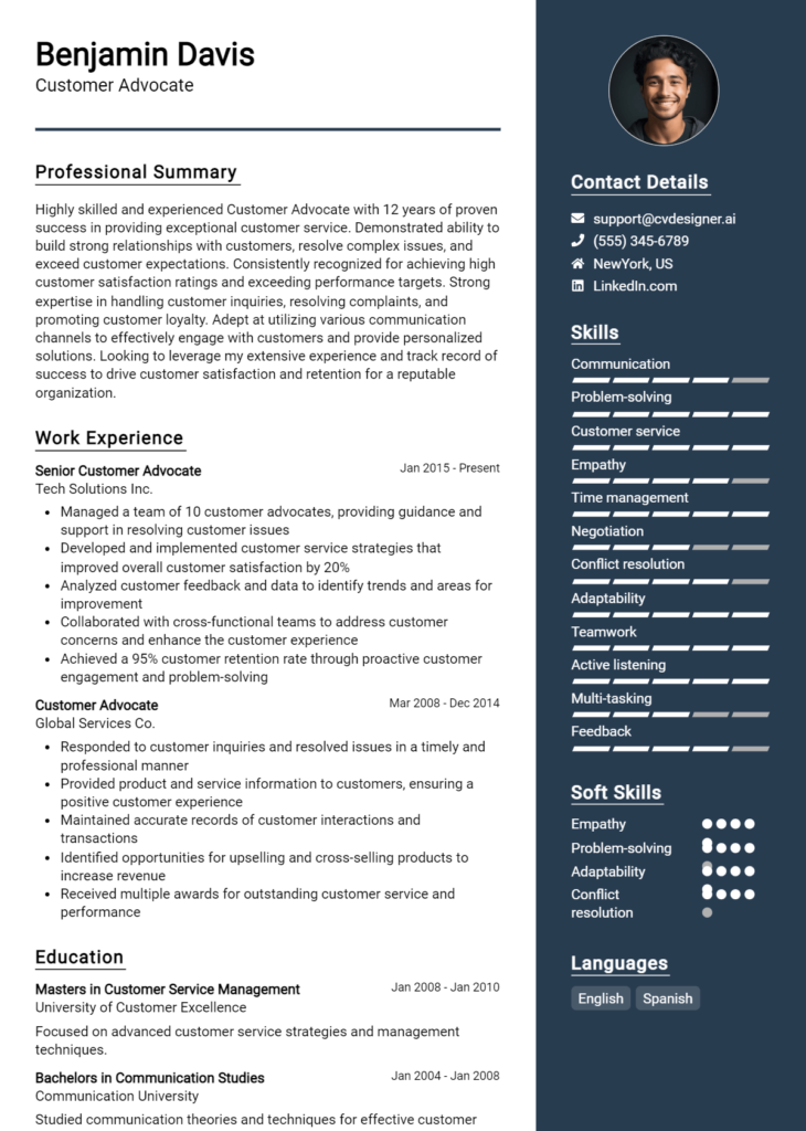 Customer Advocate Resume Example