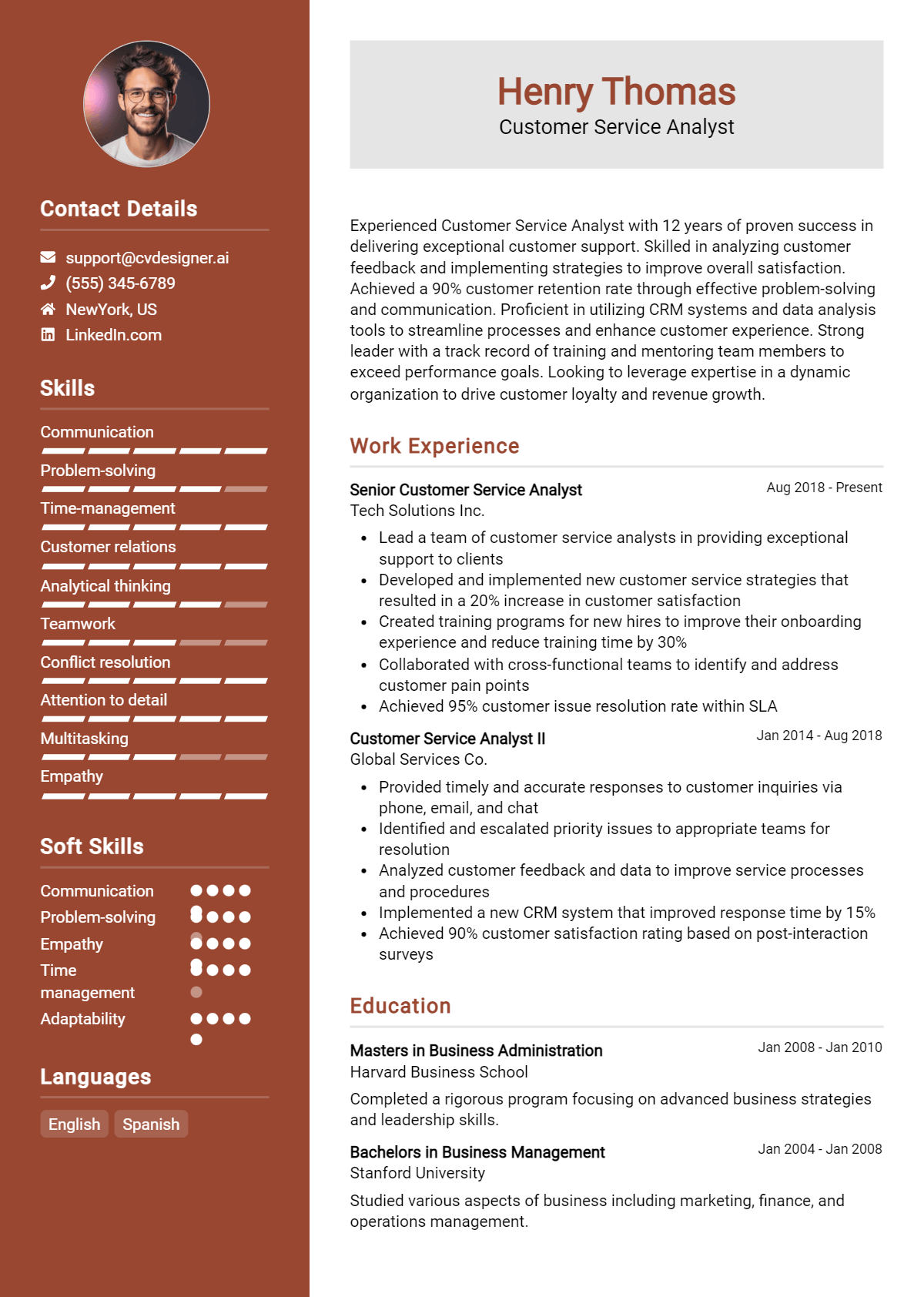 Customer Service Analyst Resume Example
