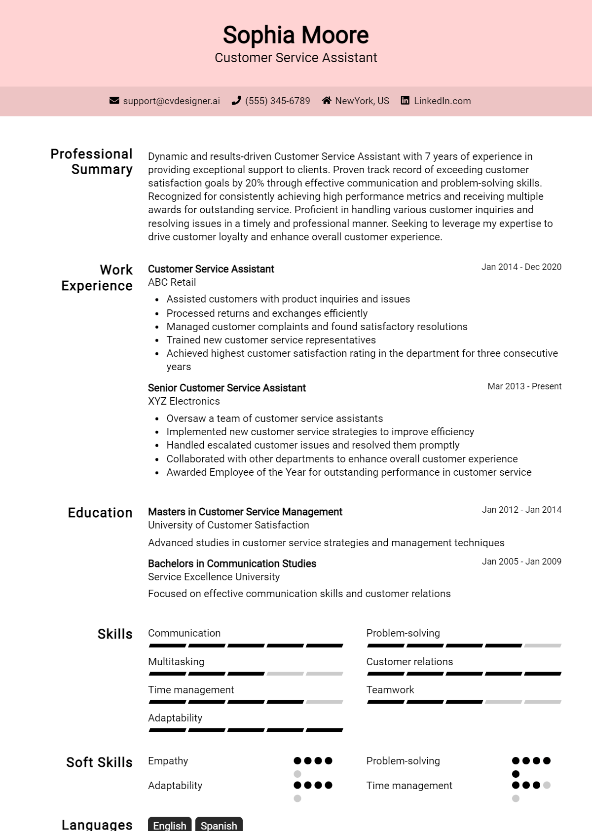 Customer Service Assistant Resume Example
