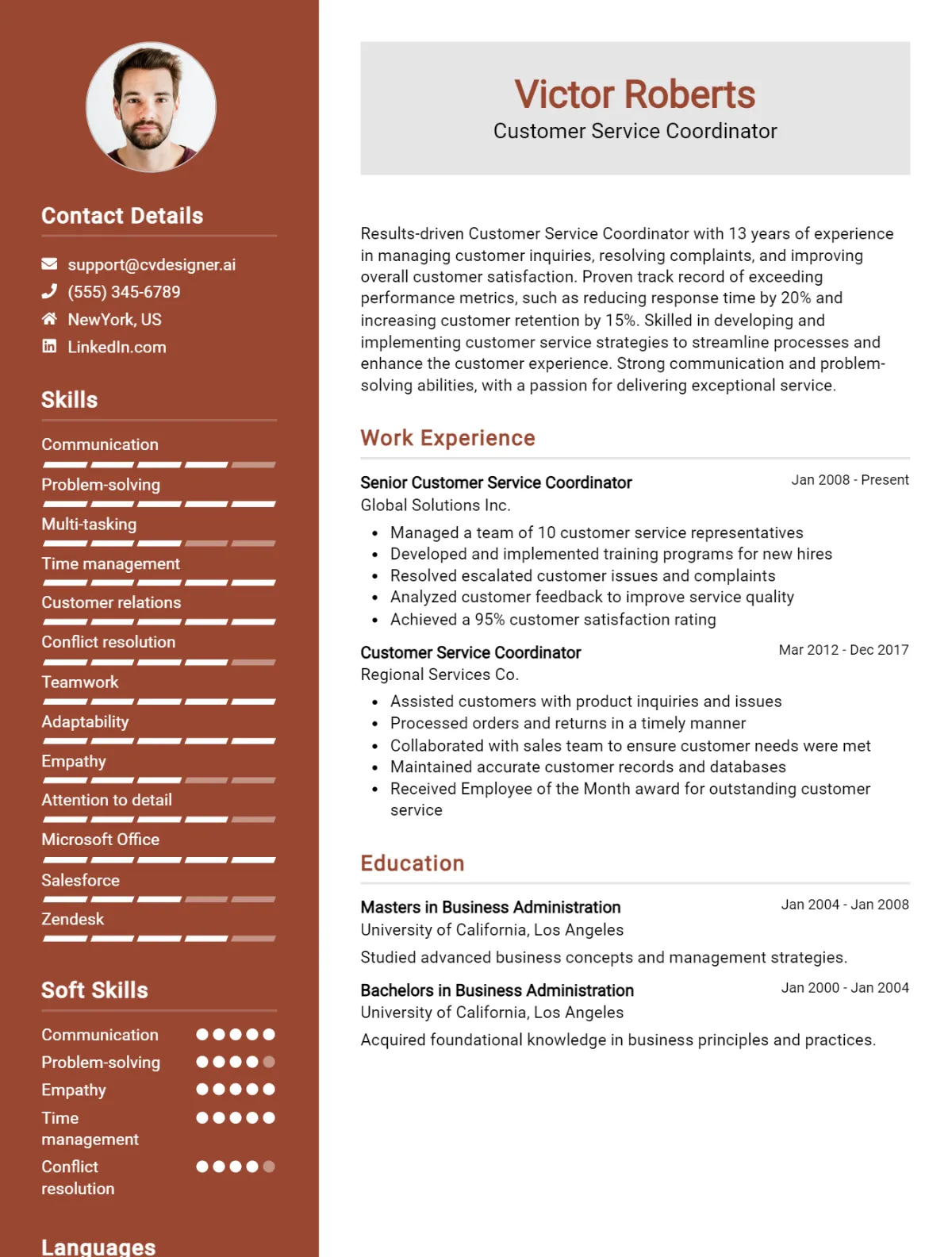 Customer Service Coordinator CV Example