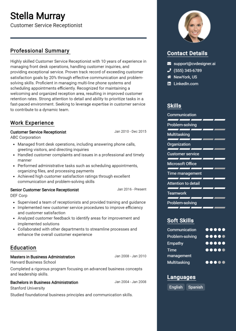 7 Customer Service Receptionist Resume Examples for 2025: Best Practices