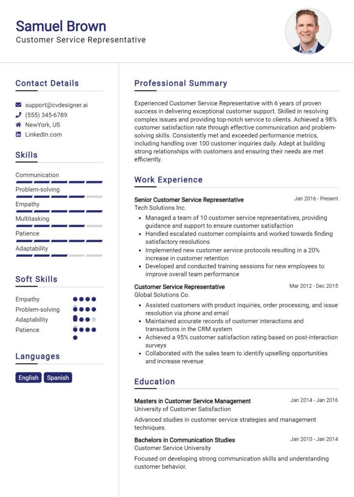 Customer Service Representative Resume Example