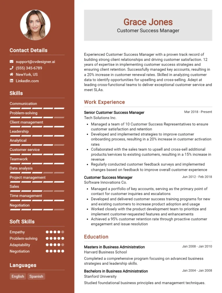 15 Customer Success Manager CV Examples And Templates For 2025
