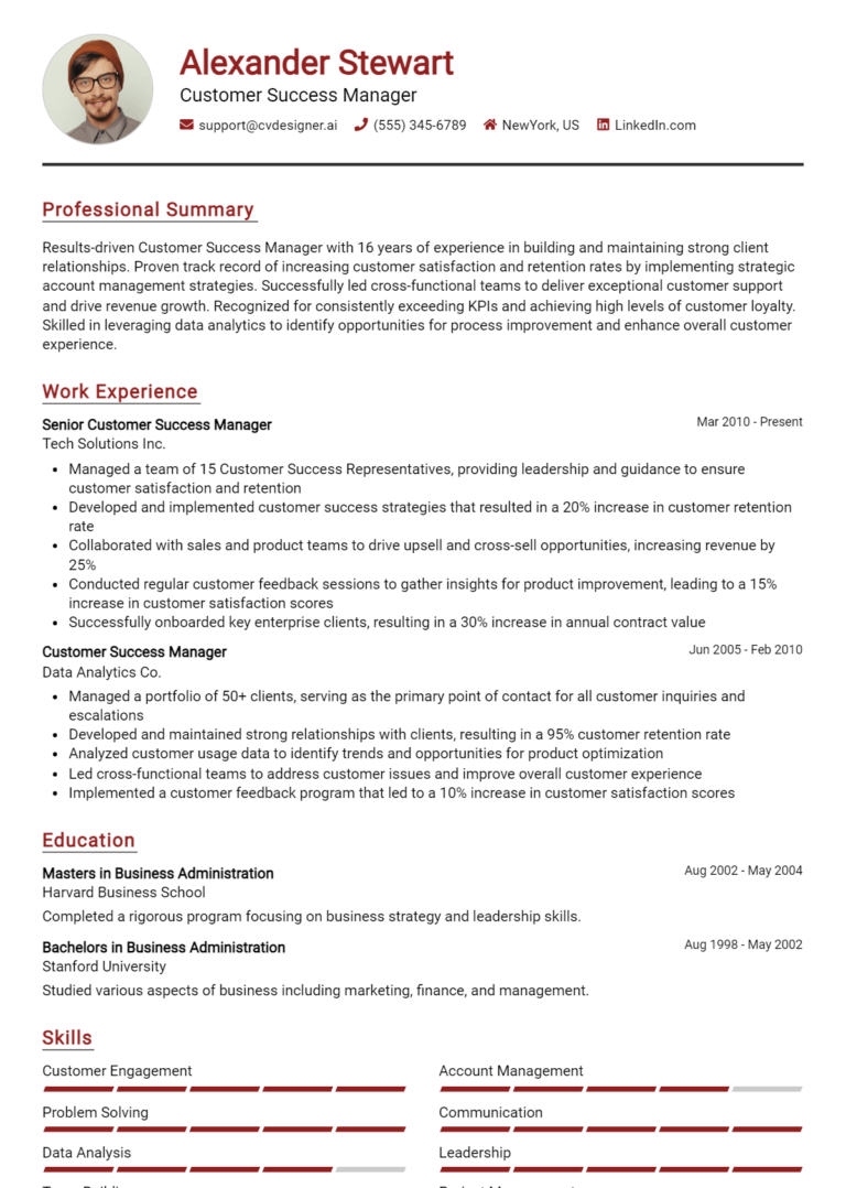 Customer Success Manager Resume Example for 2025: Top Templates