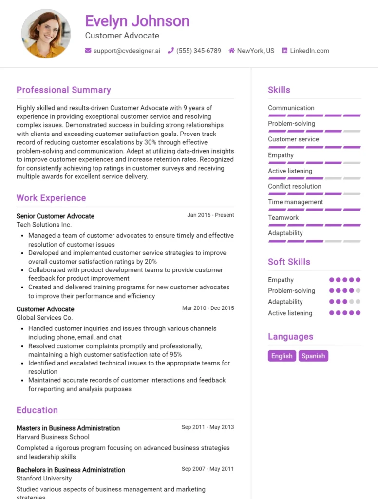 Customer Advocate CV Example