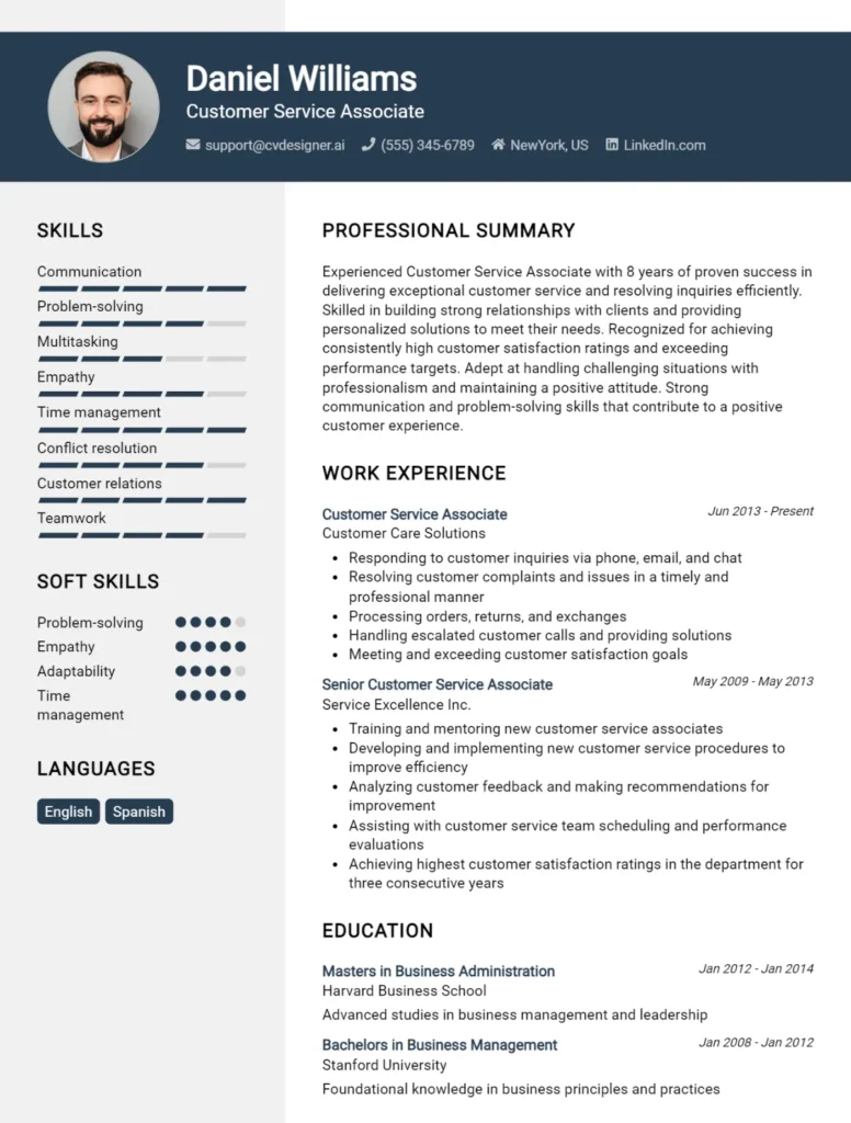 Customer Service Associate CV Example