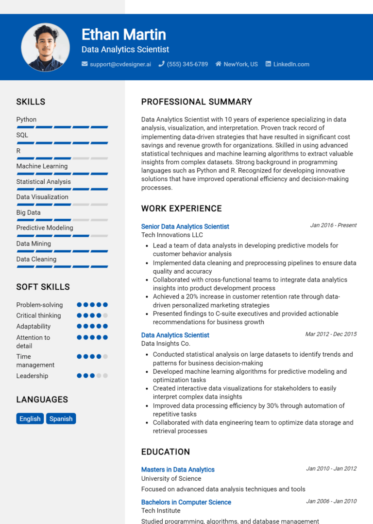 18 Data Analytics Scientist CV Examples And Templates For 2025