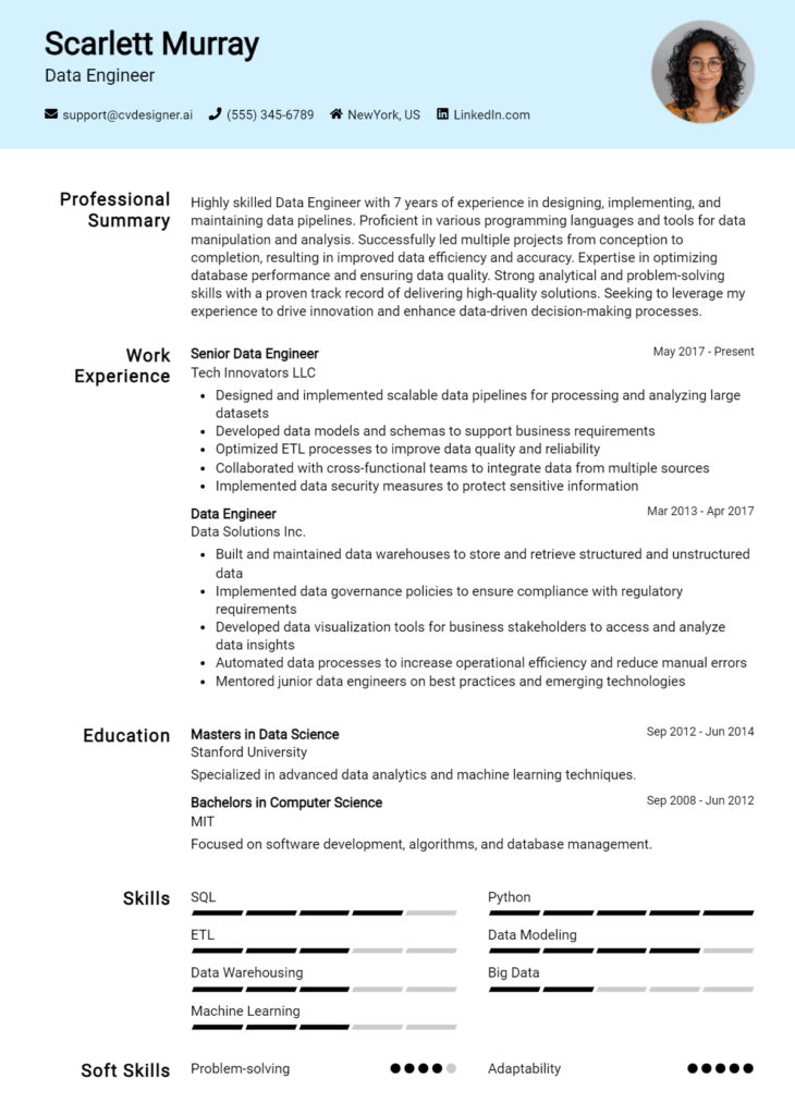 Data Engineer Resume Example