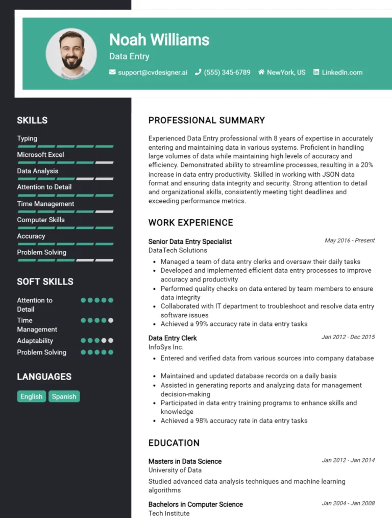 Data Entry CV Example For 2025: Best Formatting Tips