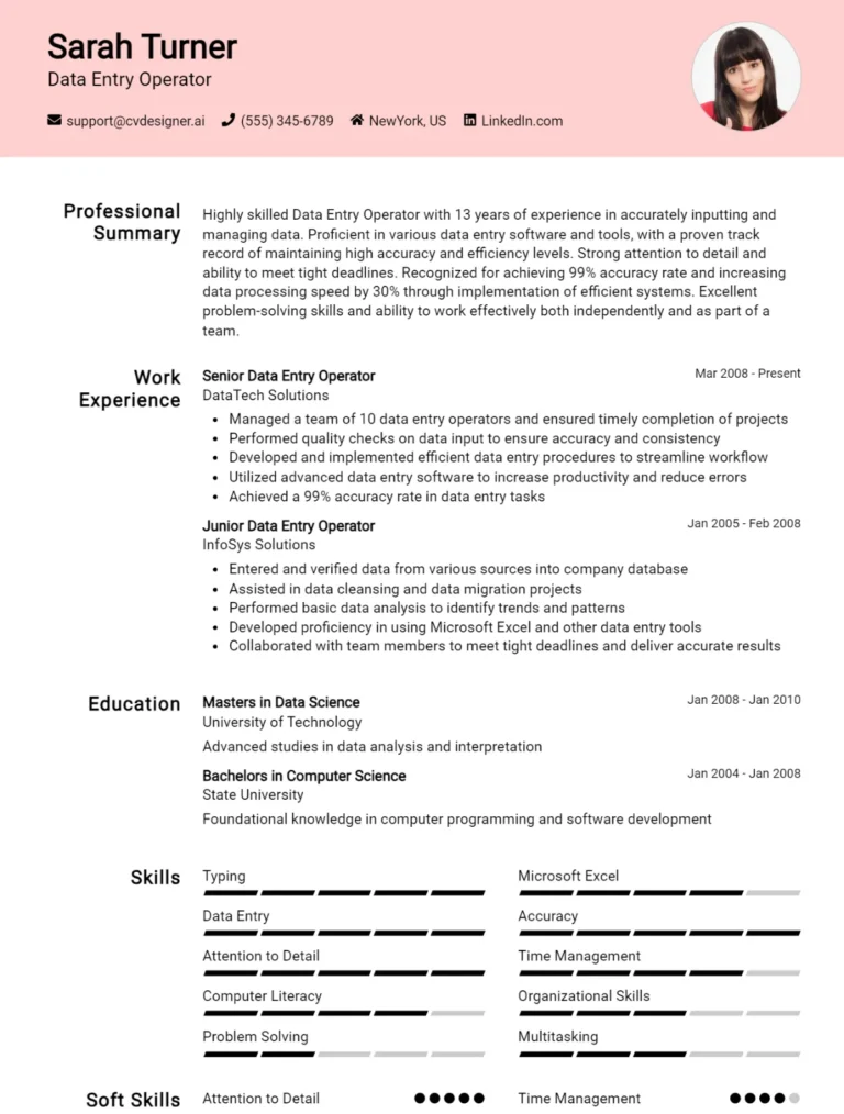 Data Entry Operator CV Example For 2025: Best Formatting Tips