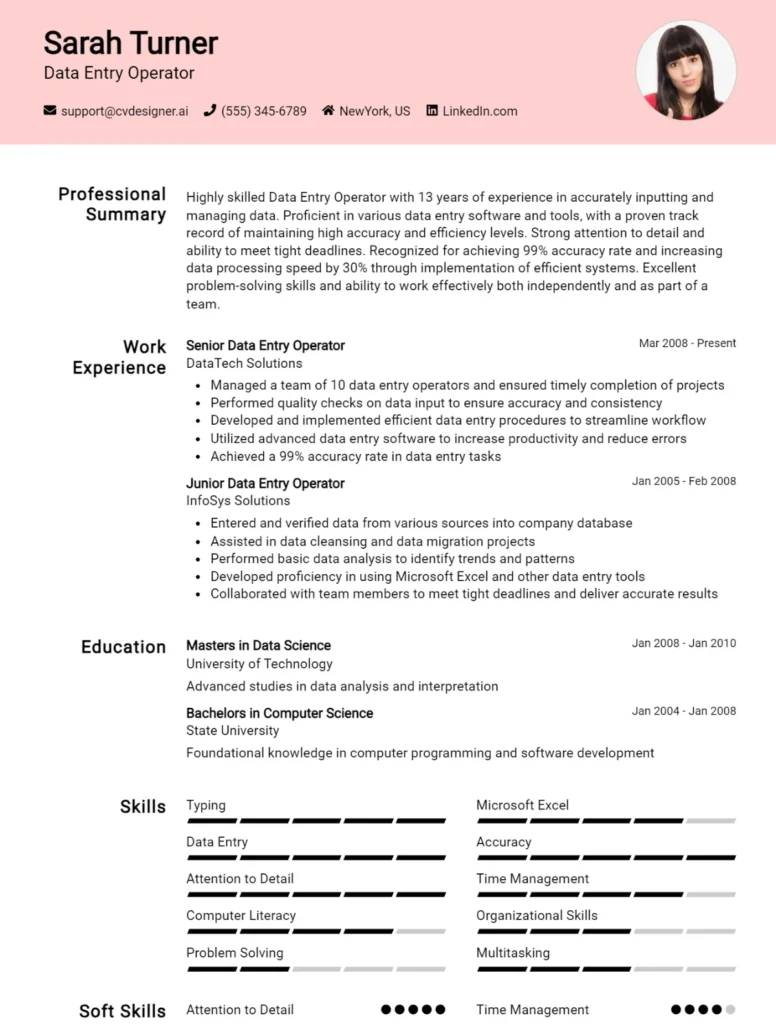 Data Entry Operator CV Example