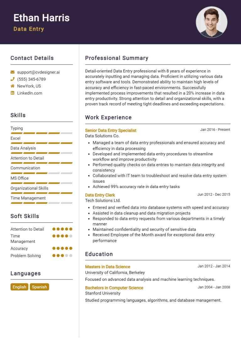 Data Entry Resume Example for 2025: Free Downloadable Templates