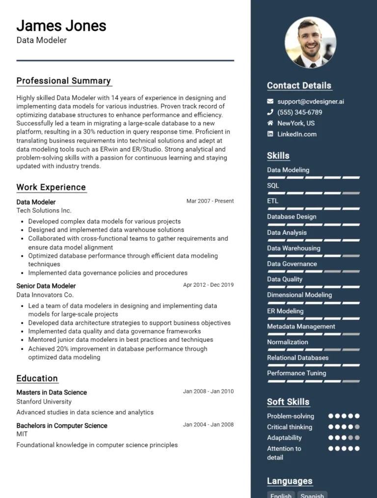 Data Modeler CV Example For 2025: Best Tips & Templates