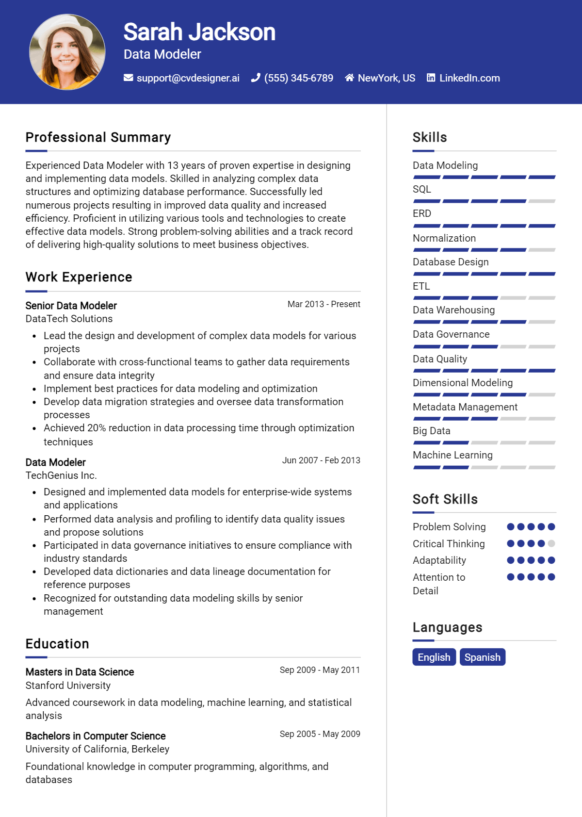 Data Modeler Resume Example