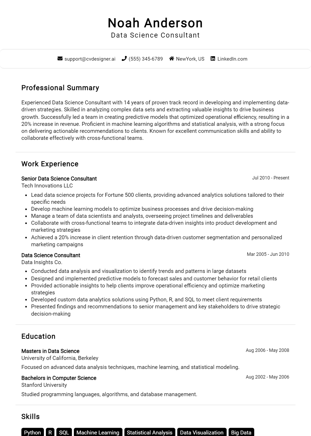 Data Science Consultant Resume Example