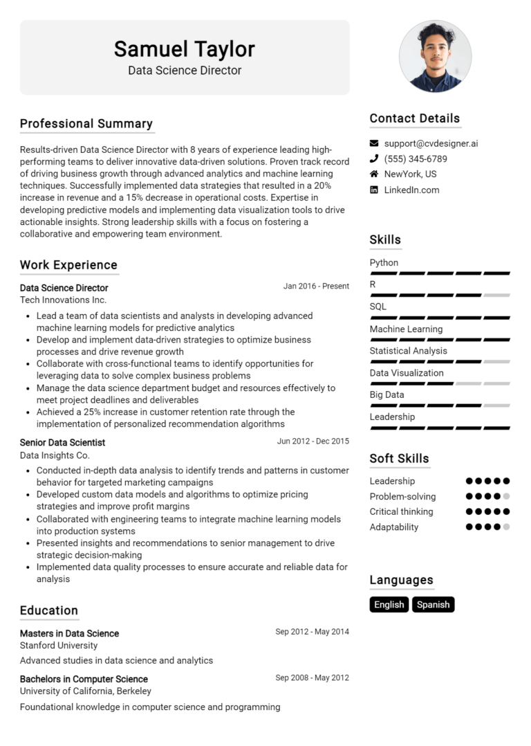 Data Science Director CV Example for 2025: Tips to Stand Out
